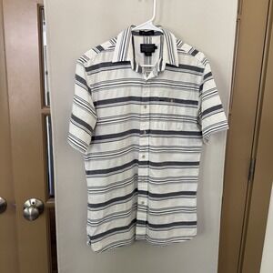 Pendleton Men's Small Blue White Stripe Linen Blend Short Sleeve Button Up Shirt